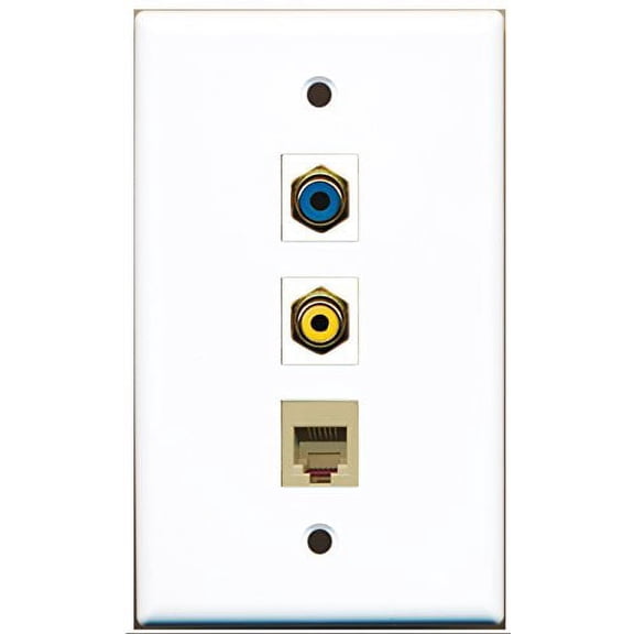 RiteAV - 1 Port RCA Yellow and 1 Port RCA Blue and 1 Port Phone RJ11 RJ12 Beige Wall Plate