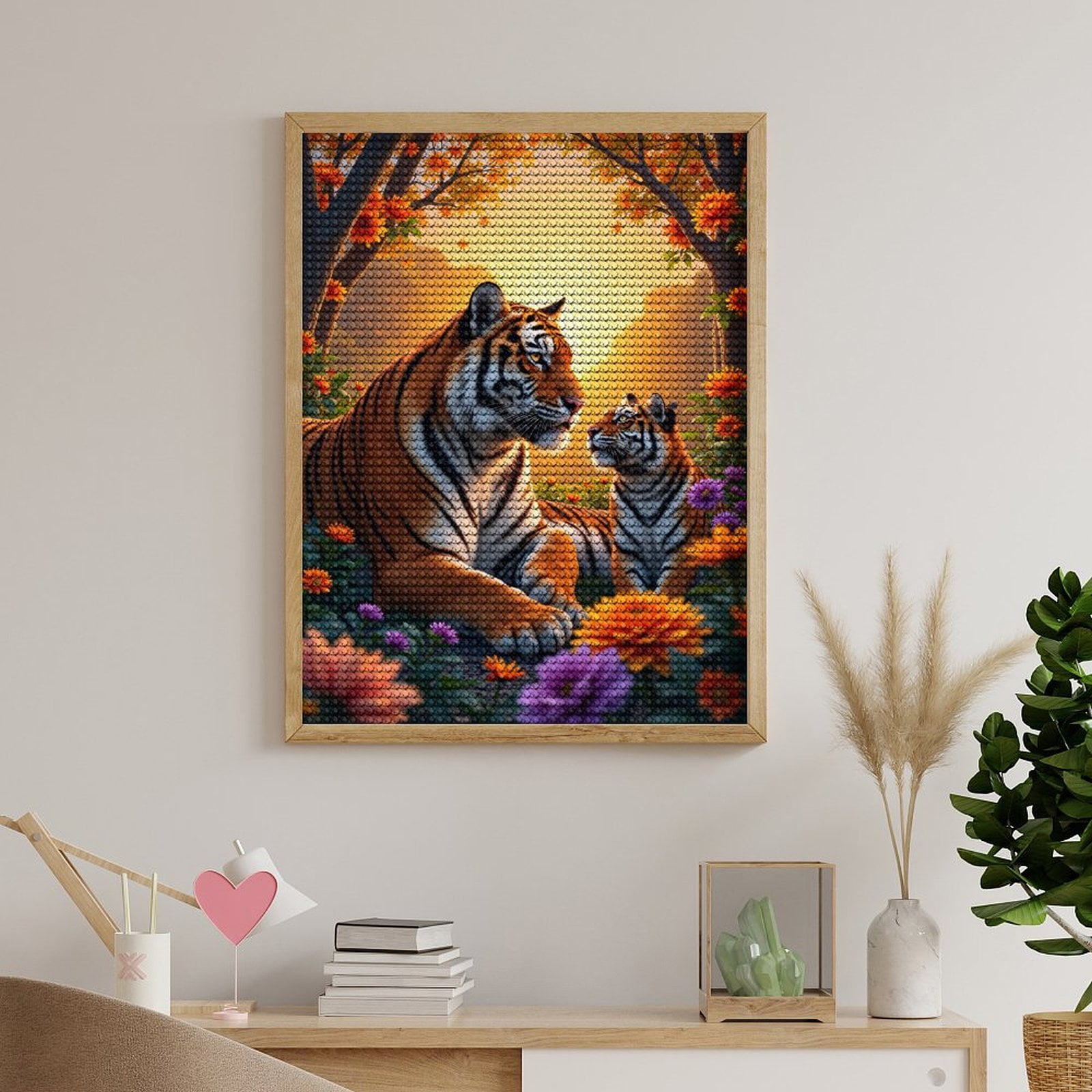 Diamond Art Kits for Adults, Tiger Family Amidst Blossoms 5D Diamond Painting Kits for Adults Beginners, DIY Full Drill Diamond Painting, Gem Art and Crafts 12x16