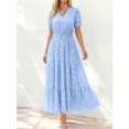 thumbnail image 2 of Light Blue V-Neck Short Sleeve Tiered Maxi Dress With Floral Embossing, 2 of 27