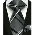thumbnail image 4 of Boys Striped Tie, Kids Black Ties Self-Tie Pocket Square Set Necktie for Wedding Graduation Uniform, 4 of 6