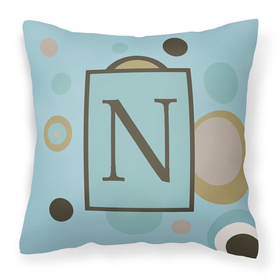 Carolines Treasures CJ1013-NPW1414 Monogram - Initial N Blue Dots Decorative Canvas Fabric Pillow CJ1013 14Hx14W