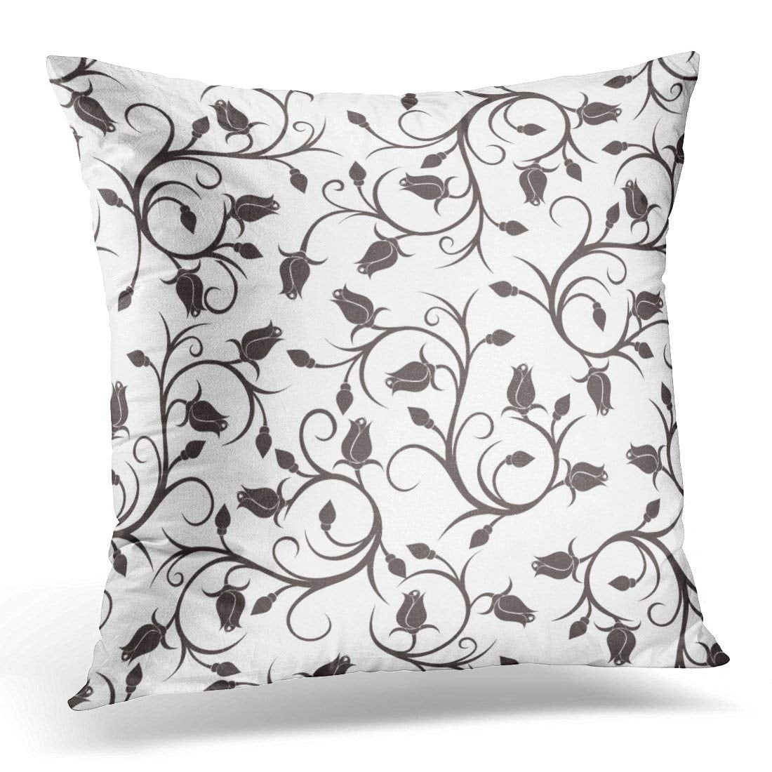ARHOME Black Vine with Rose Buds White Flower Pillow Case Pillow Cover