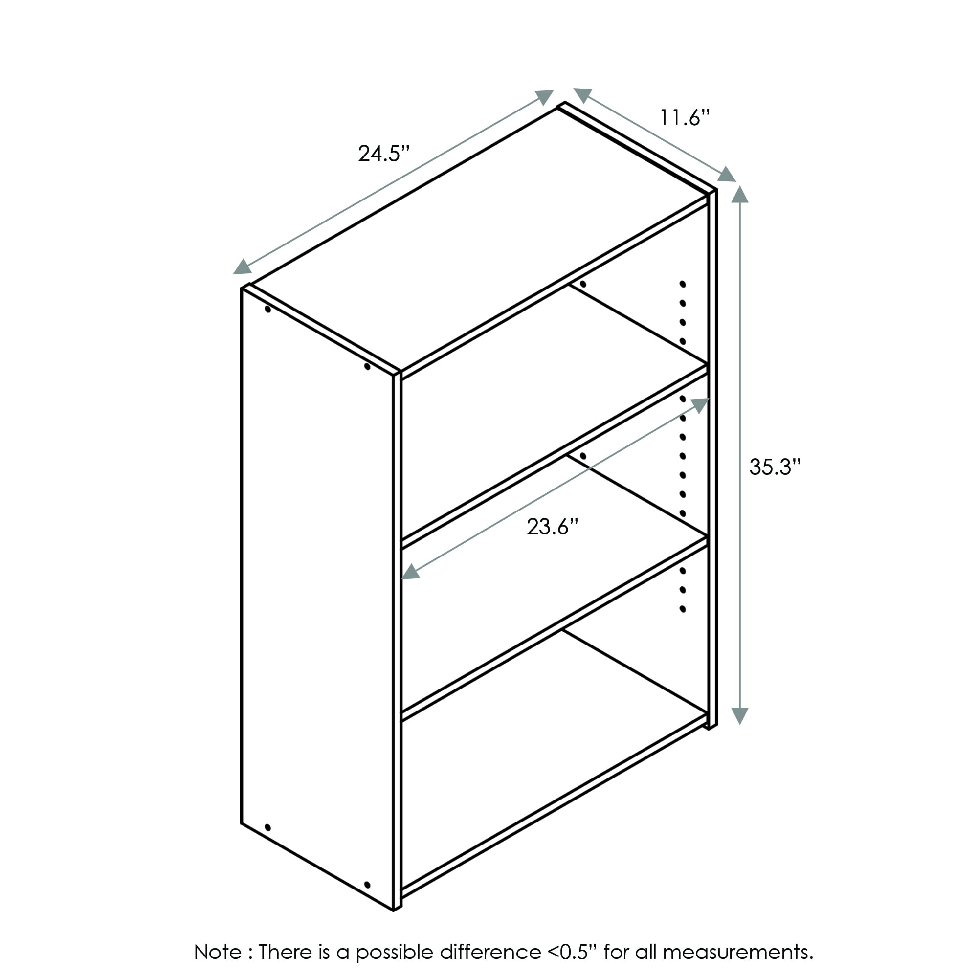 Furinno 17060SCC Wright Adult 3-Shelf Standard Bookcase, Cinnamon Cherry