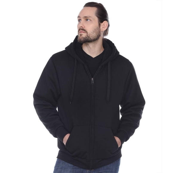 Gary Com Sherpa Lined Black 5XL Fleece Hoodies for Men Heavyweight Full Zip Up Long Sleeve Solid Sweatshirts Winter Zipper Jackets