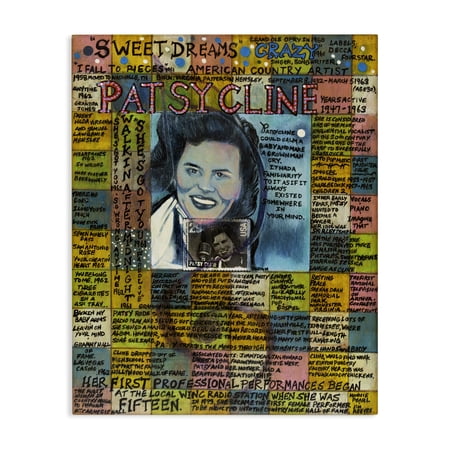 Stupell Industries Patsy Cline Collage People Drawing Wrapped Canvas Art Print Wall Art, 16 x 20