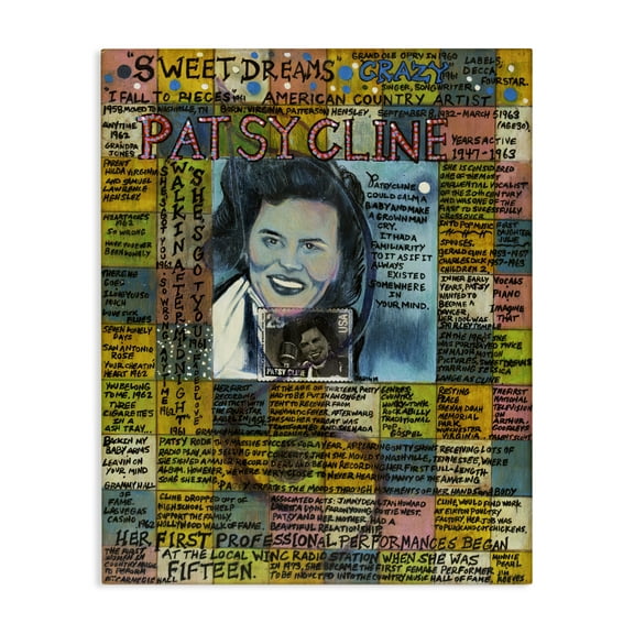 Stupell Industries Patsy Cline Collage People Drawing Wrapped Canvas Art Print Wall Art, 16 x 20