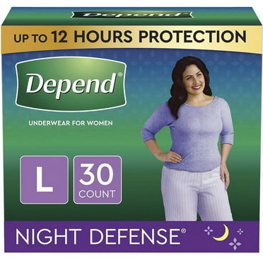 Depend Night Defense Incontinence Underwear for Women, Overnight, Large, Light Pink, 30 Count