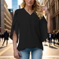 thumbnail image 2 of OSOLU Women Solid Color Fashion V-Neck T-Shirt Tshirts Tee Loose Temperament Casual Petal Sleeve Shirt Tops Stylish Dailywear, 2 of 5
