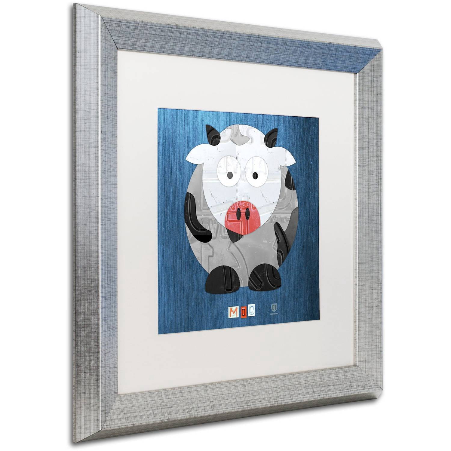 Trademark Fine Art 'Moo The Cow' Canvas Art by Design Turnpike, White Matte, Silver Frame