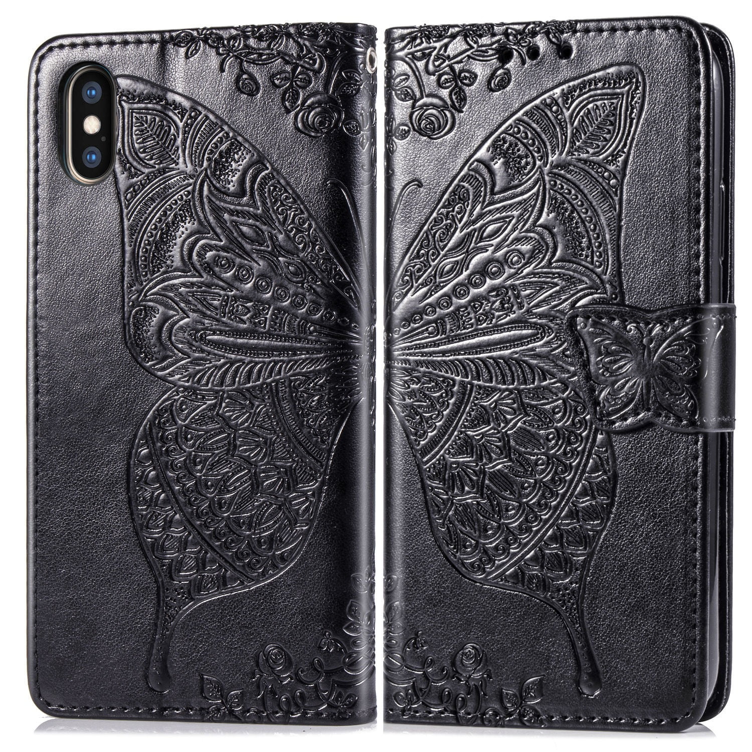 iPhone Xr Case, iPhone Xr Wallet Folio Case Magnetic Closure RFID Blocking Card Slots Kickstand Shockproof Absorption Double Protection Case for Apple iPhone Xr, Black