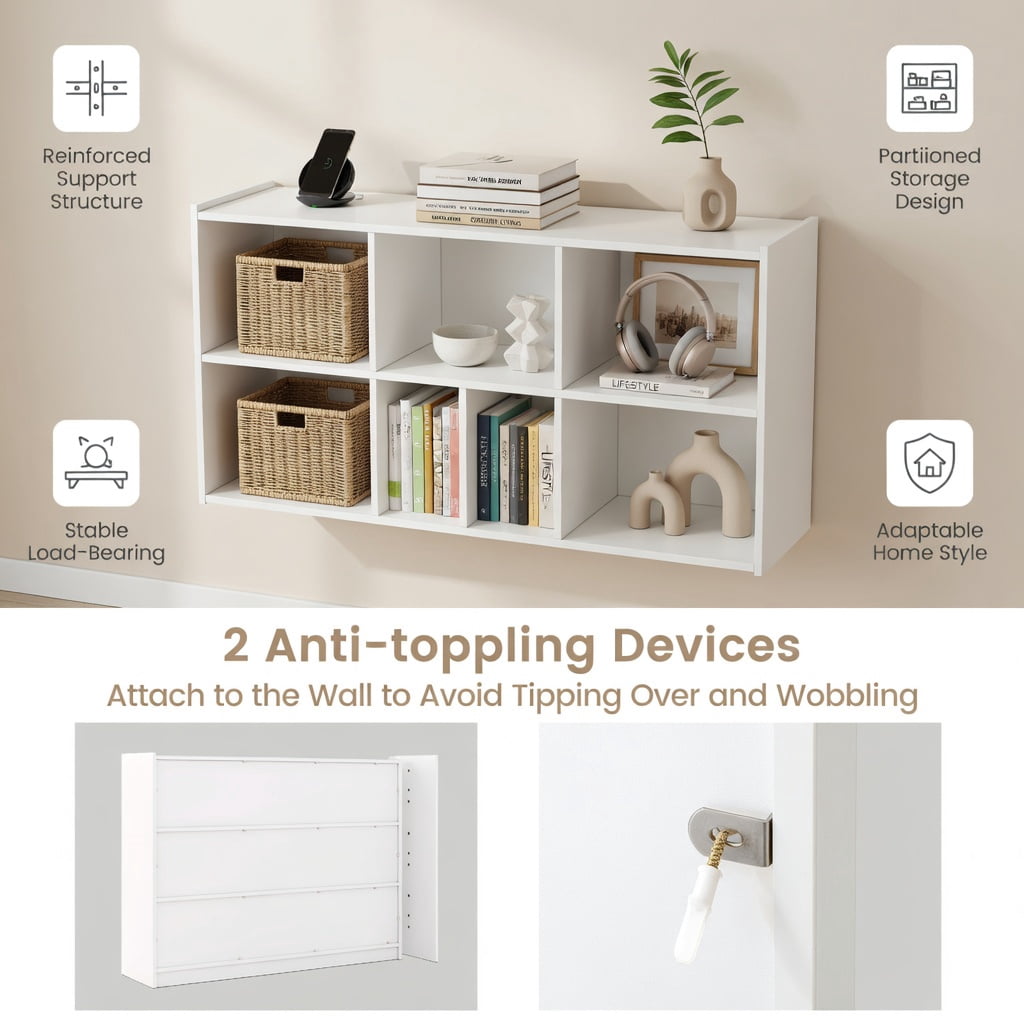 Demi Bonn 3-Tier Open Bookcase, 8-Cube Floor Standing Storage Shelves Display Cabinet, Free-standing Bookshelf, White