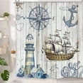thumbnail image 3 of Nautical Beach Shower Curtain, Sailboat Lighthouse Compass Anchor Decorative Ocean Coastal Theme Shower Curtain For Bathroom, Farmhouse Nautical Polyester Fabric Shower Curtains With 12 Hooks, 72X72, 3 of 6