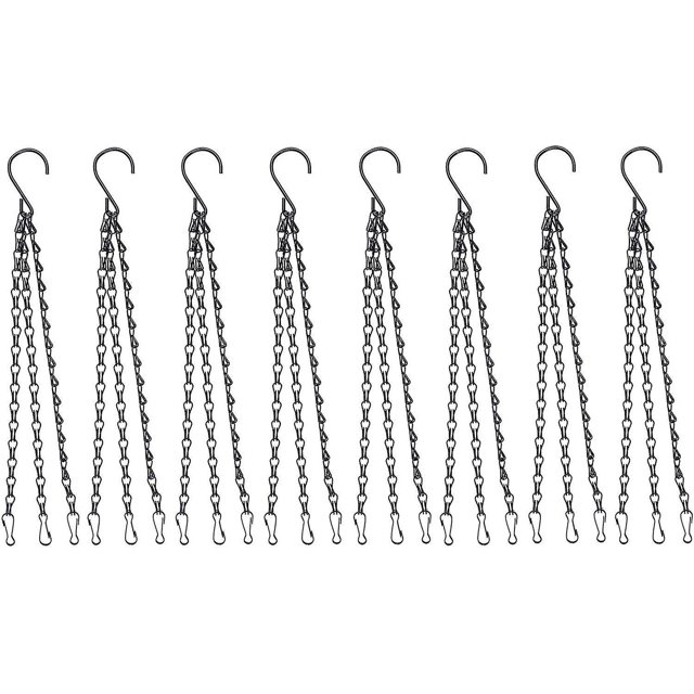 Cadena suspendida de 8 piezas con clip, percha de metal de 40 cm para colgar cadena de suspensión de plantas de 3 patas para platos de flores pesebres para linternas pájaros (negro)