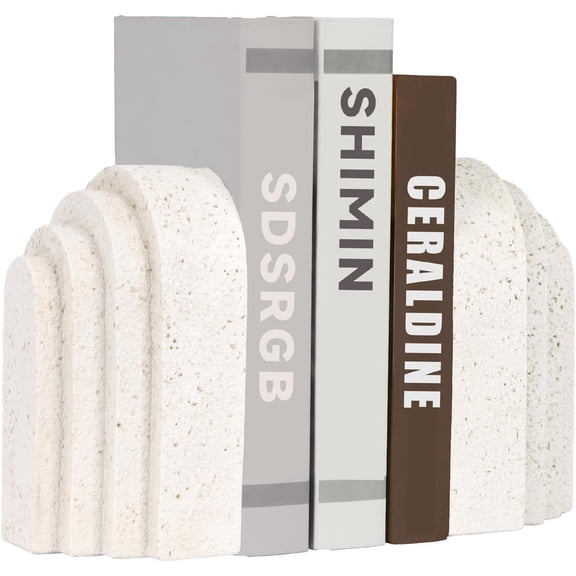 Heavy Duty Resin Bookends for Shelves - Modern Layered Arch Design, Aesthetic Home Decor,Stylish Decorative Book Ends