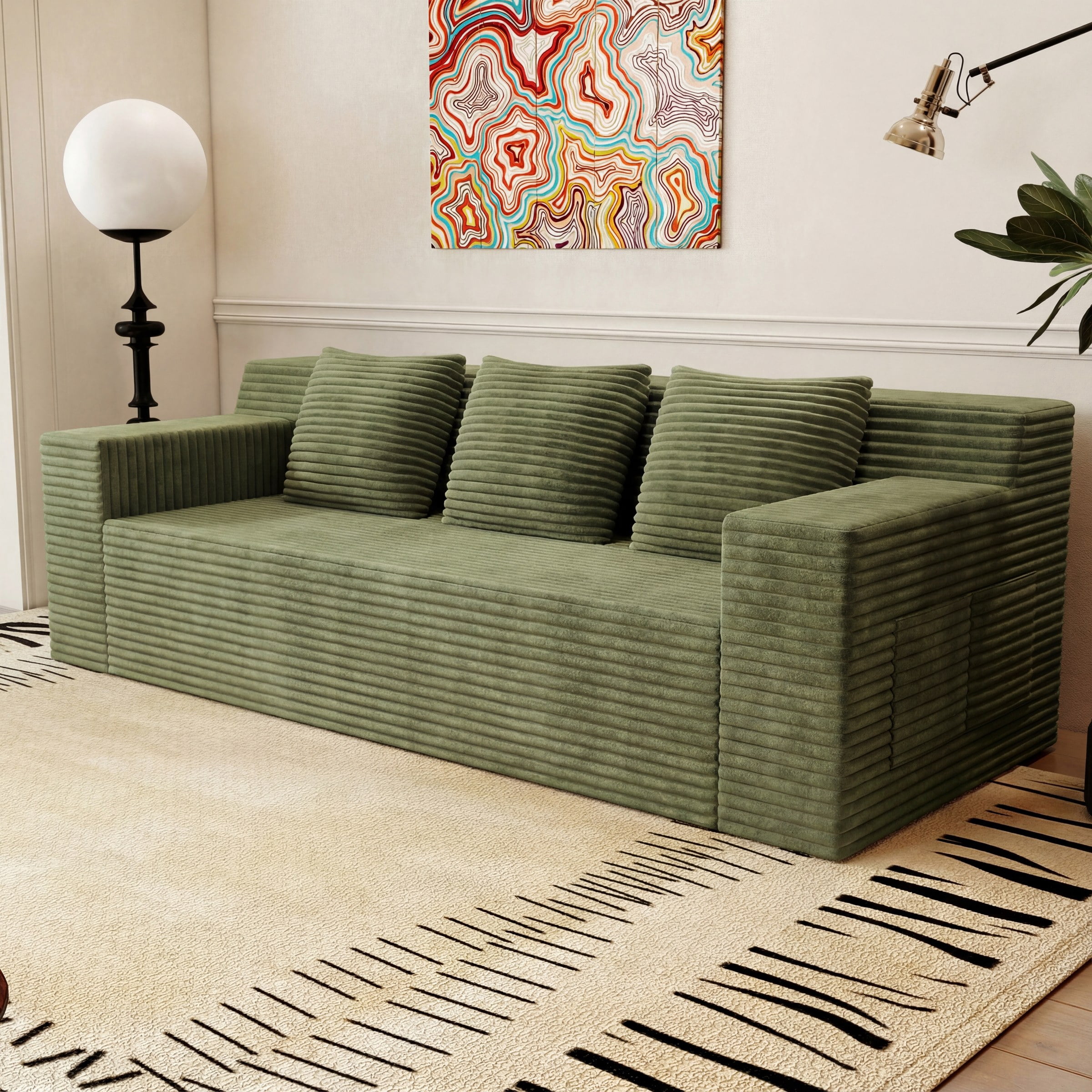 71" 3 Setaser Sofa,Corduroy Fabric,Deep Seat Couches,Comfy Loveseat Sofa,No Assembly,1pcs for Living Room, BedRoom,Conference Room, Apartment