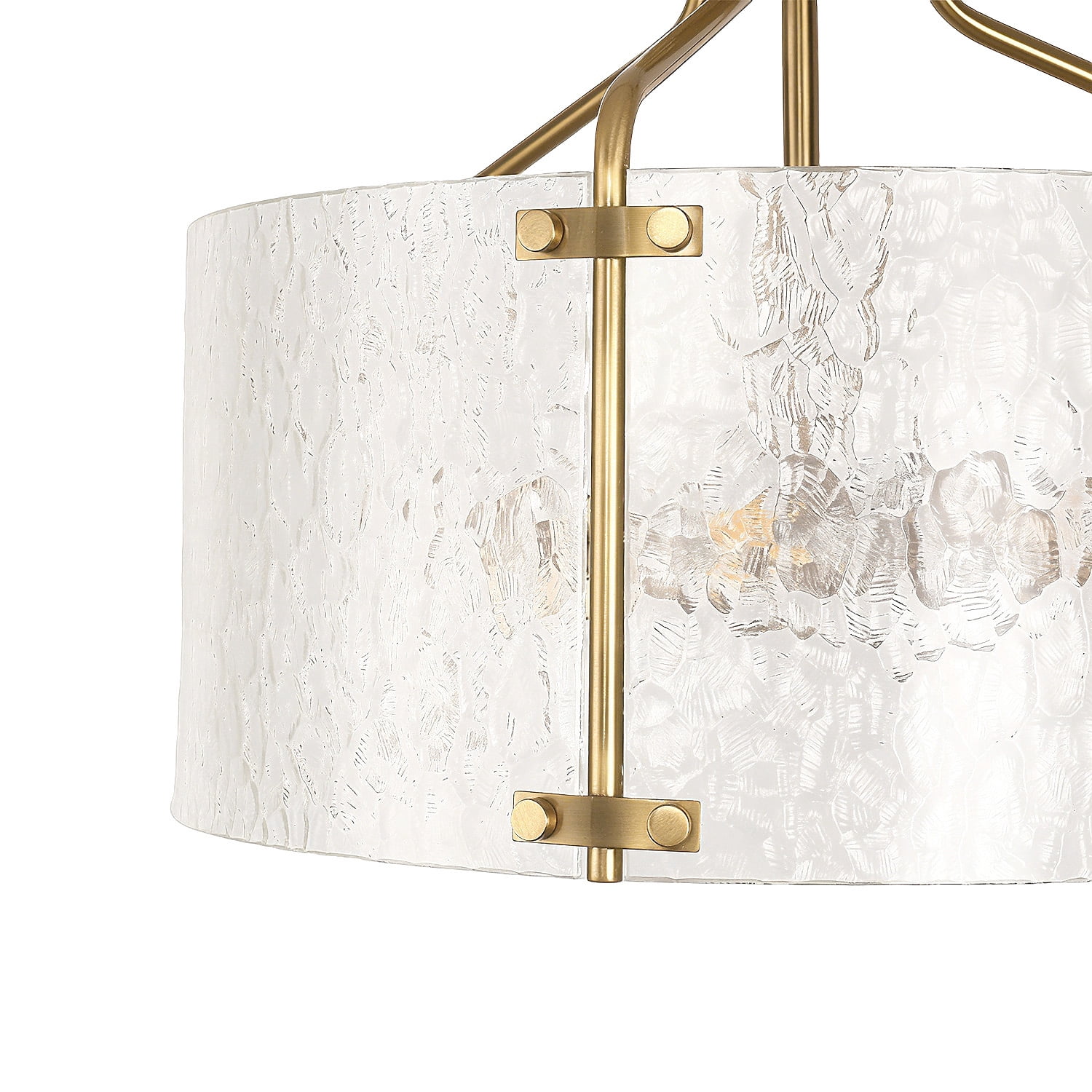 YANSUN 15.4in 3-Light Gold Semi Flush Mount Ceiling Light with Textured Clear Glass Shade, E26 Base Industrial Modern Light Fixture for Bedroom Hallway Kitchen