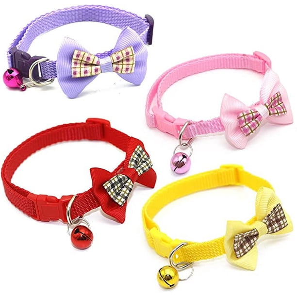 collares para gatos con cascabeles y lazos, collares ajustables de liberación rápida para mascotas, collares para gatos, gatitos, mascotas pequeñas de interior y exterior.