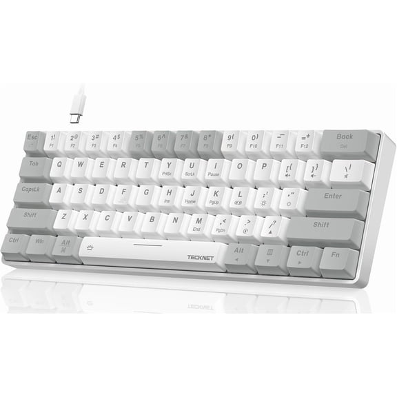 TEIMA Ultra Compact Mechanical Keyboard with 60% Cable, RGB Keyboard, White USB Keyboard with Red Switch, Illuminated Keyboard with Adjustable Stand, Clicky Portable Keyboard