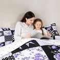 thumbnail image 5 of Erosebridal Modern Geometric Plaid 7 Pieces Bedding Comforter Set,Purple Princess Bowknot Full Bedding Set For Girls Women,Reversible, 5 of 7