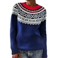 thumbnail image 3 of sususu Womens Fair Isle Sweater Casual Knitted Sweater Colorful Striped Long Sleeve Crewneck Pullover Jumper Top,A04-Dark Blue,XXXXL, 3 of 5
