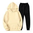 thumbnail image 3 of Men's Winter 2-Piece Set, Solid Color Long Sleeve Hooded Drawstring Sweatshirt and Sweatpants, Casual Lounge Wear For Cold Weather Comfort,Beige,L, 3 of 5