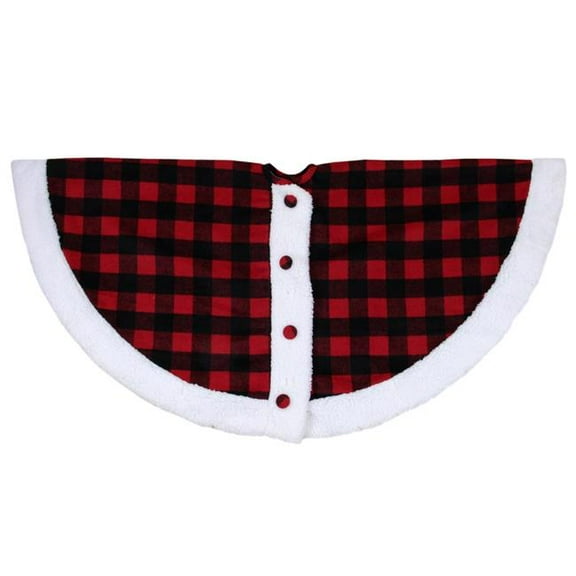 48 in. Black & Red Buttoned Buffalo Plaid Christmas Tree Skirt
