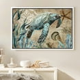thumbnail image 2 of PixonSign Framed Canvas Print Wall Art Green Turtle Swims with Starfish Animals Ocean Illustrations Modern Art Beach Relax/Calm Multicolor Ultra for Living Room, Bedroom, Office - 24"x36" White, 2 of 5