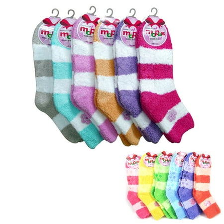 Fuzzy Alligator - New 6 Pairs Plush Soft Socks Women Girls NON SKID Stripe 9-11 Winter Warm Fuzzy