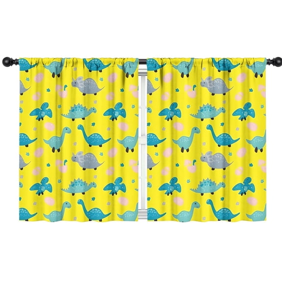Blackout Kids Curtains,Yellow Cartoon Dinosaurs Eggs Pattern Childrens Insulated Curtains Set Of 2,Bedroom Essentials,Toddler Room Decor 42"x54"