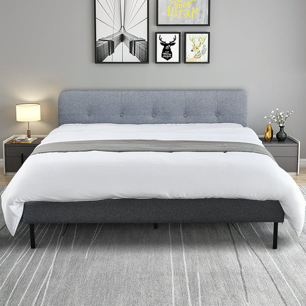 Lxing Metal And Wood Upholstered, Upholstered Platform Bed Queen
