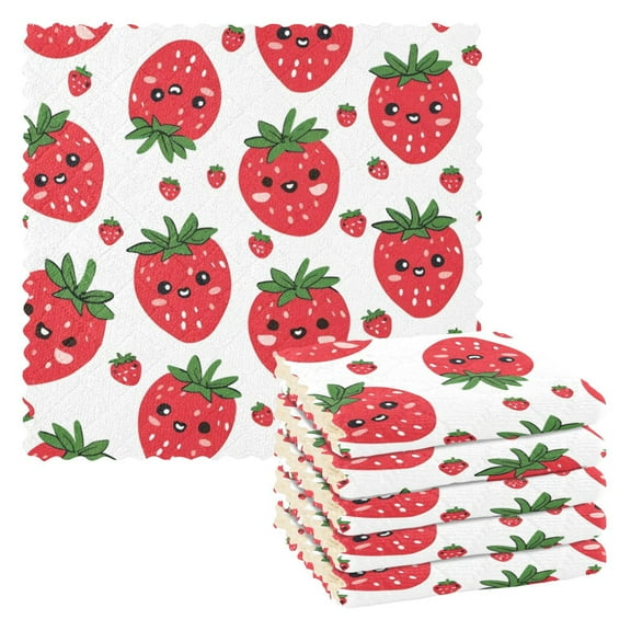 6 Pieces of Kitchen Towels 11x11Inch Kitchen Dish Cloths Kitchen Dish Towels Reuseable Cleaning Cloths Lovely Strawberry
