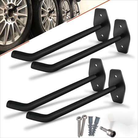 Tire rack wall hanging 10in large garage hook heavy storage | 4 pieces of large ladder hook for suspension garage organizer for wheel bracket rim folding chair power tools bulk items | 88lbs