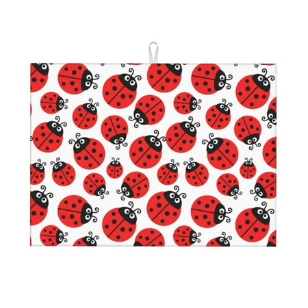 

Zeuib Cartoon Ladybug Dish Drainer Kitchen Counter Kitchen Drying Mat Heat Resistant Drainer Mats Easy to Clean Dish Rack Pad