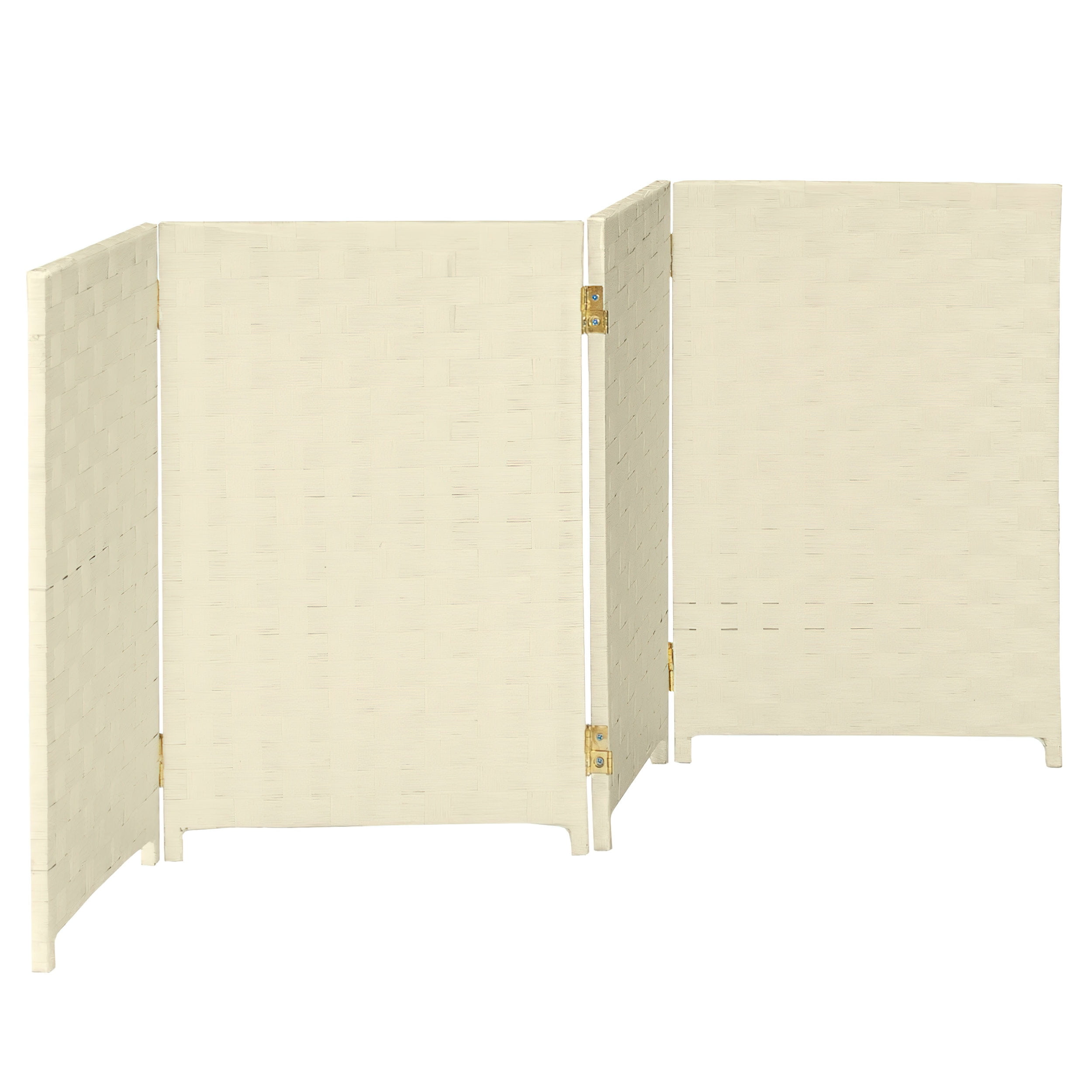 Red Lantern 2 ft. Short Woven Fiber Folding Screen - Cream - 4 Panel