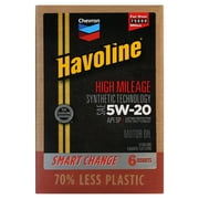 Chevron Havoline High Mileage Synthetic Technology Motor Oil 5W-20, 6 Quart Smart Change Box