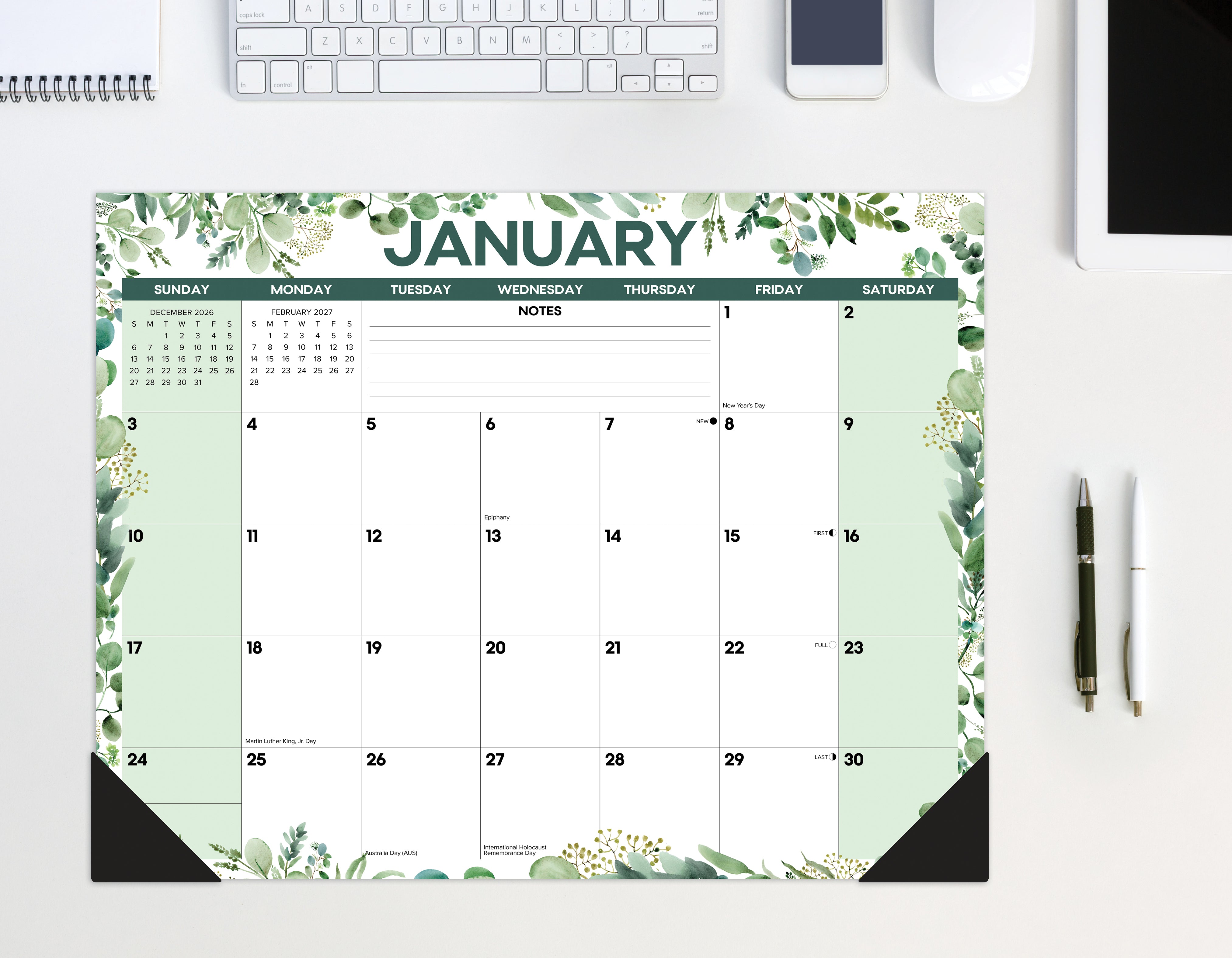Willow Creek Press Eucalyptus 2027 22" x 17" Large Monthly Deskpad (66577)