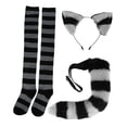 thumbnail image 1 of Conjunto de disfraz de gato para cosplay: incluye diadema, pinza para el pelo, medias y orejas. Gris oscuro, 1 of 9