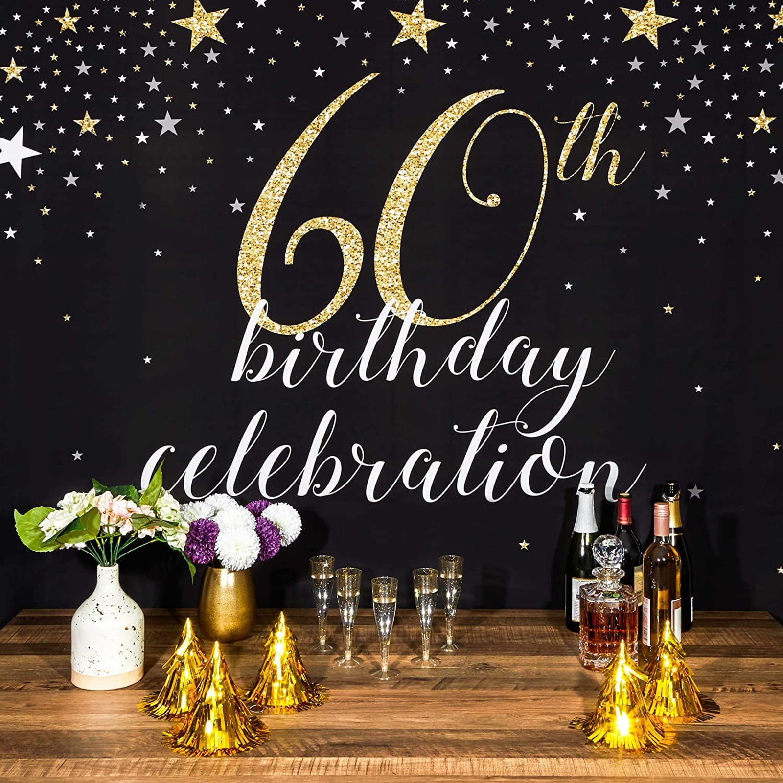 50th 60th Birthday Party Backdrops Black and Gold Glitter Champagne Backgrounds 