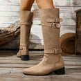 thumbnail image 6 of Khaki Fashion Boots For Women Pointed Toe Heel Mid Calf Boots Fall Winter Belt Buckle Design Suede Material Comfortable Footwear Size 36 Heel Height 1.77 Inches, 6 of 9