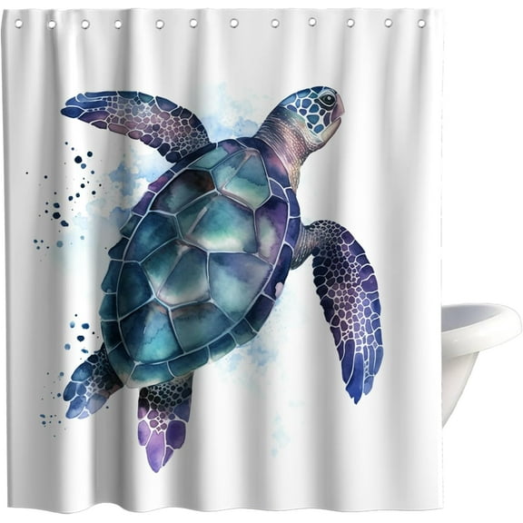 Funny Sea Turtle Shower Curtains Ocean Animal Cartoon Kids Theme Cloth Fabric Bathroom Decor Sets with Hooks Waterproof Washable 72W x 72H inches Teal Purple