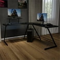 thumbnail image 2 of Pemberly Row L-Shaped Steel Metal Computer Gaming Desk in Black, 2 of 8
