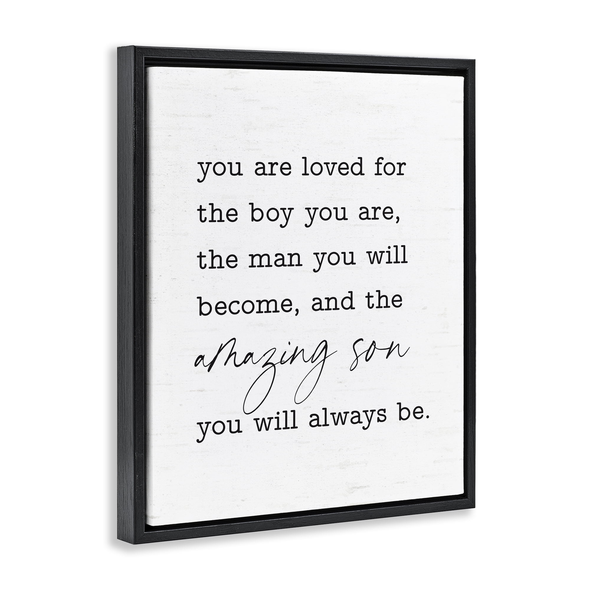 Stupell Industries Amazing Son Sentiment Text & Numbers Painting Black Floater Framed Canvas Art Print Wall Art, 25 x 31