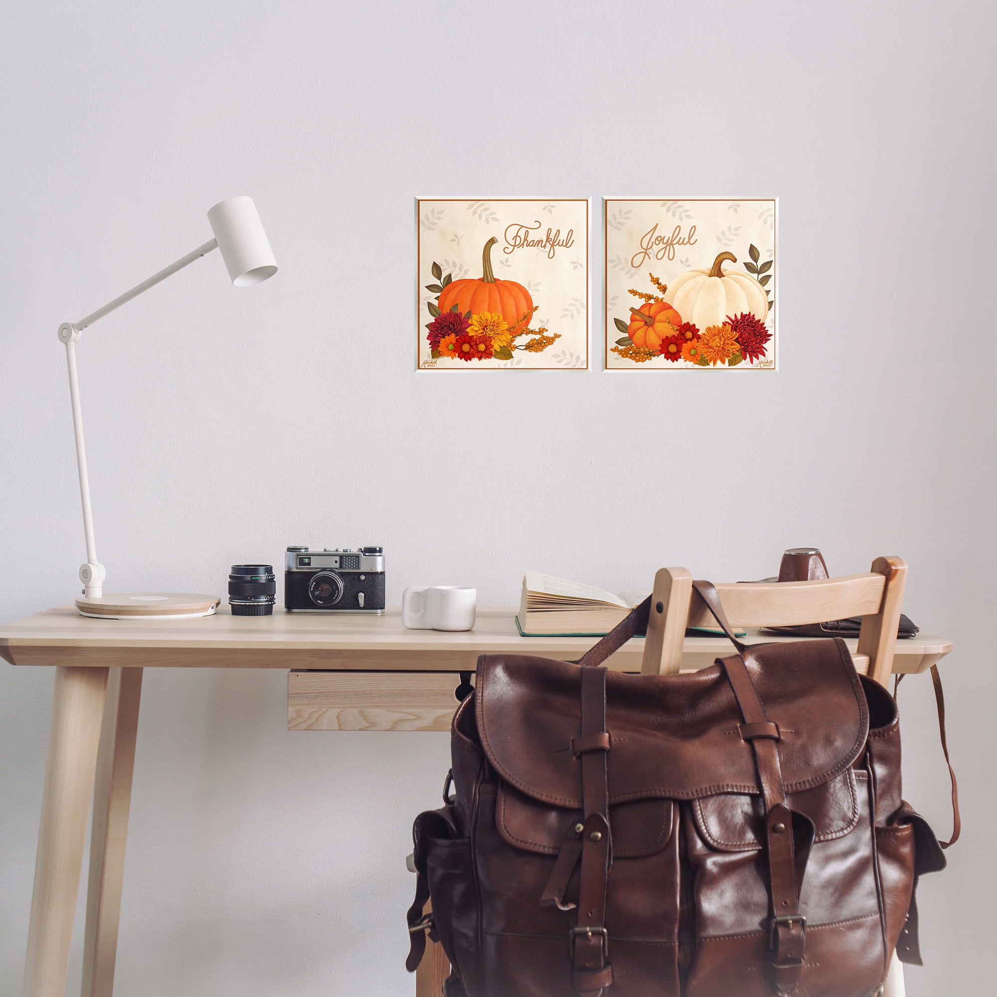 Stupell Industries Joyful Thankful Sentiment Pumpkin Holiday Painting Unframed Art Prints Wall Art, 12 x 12, Set of 2