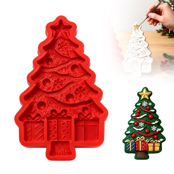 DIY Paint Your Own Christmas Tree Silicone Mold Kit, Reusable 3D Pine Tree Casting Mould, Handmade Resin Plaster Ornament Supplies, Festive Xmas Craft Gifts for Women for Her