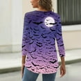 thumbnail image 3 of WTOBBY Women's 3/4 Sleeve Bat and Pumpkin Print Round Neck Casual T-Shirt Top Halloween Themed Fashion Tee for Autumn Holiday Celebration,Purple S, 3 of 4