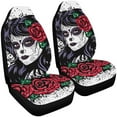thumbnail image 2 of FMSHPON Set of 2 Car Seat Covers Vintage Sugar Skull Girl Roses For Day The Dead Universal Auto Front Seats Protector Fits for Car,SUV Sedan,Truck, 2 of 3