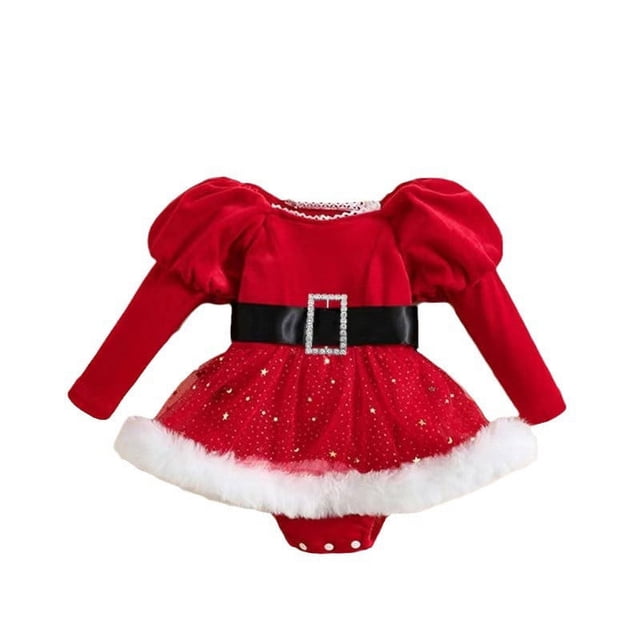 Vêtements Automne/hiver, Combinaison Décontractée à Manches Longues pour Enfants, Vêtements de Noël 2024 avec Jupes en Maille Effilochée, Vêtements Rouges 90