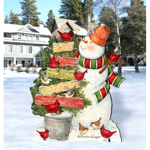 Joy Love Peace Snowman Christmas Outdoor Scene Free Standing Garden Decor by Susan Winget | Christmas Santa Snowman Decor - 8471108F-SW