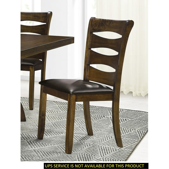 2pc Wooden Dining Chairs, Brown, 37.86" Height, Faux Leather Seat, Transitional Style, 17.25" Seat Depth, 250lbs Capacity Brown Finish Room Wood Frame, , 19.5"