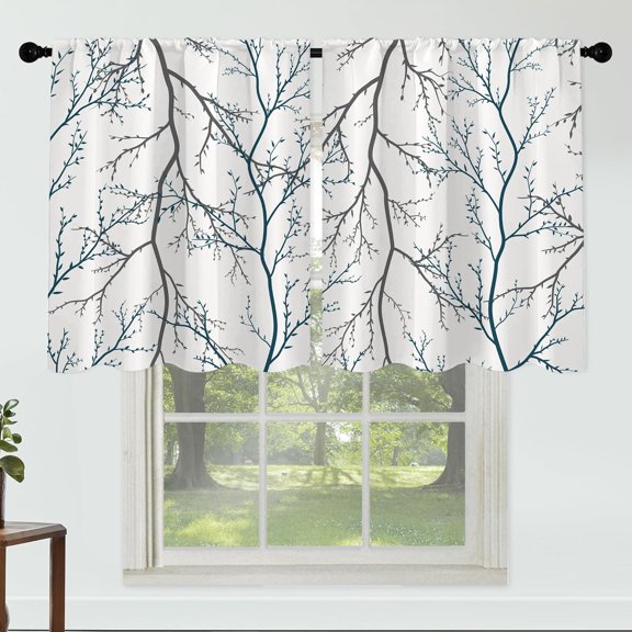 Black Tree Curtains 27 Inches Wide 24 Inches Length 2 Panels Vintage Leaf Rod Pocket Window Curtain Plant Printed Curtains for Kitchen Bathroom